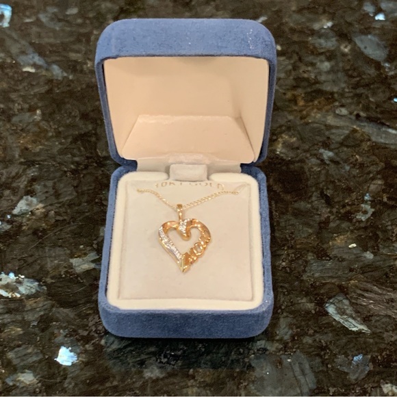 Solid 10k yellow gold necklace 18” chain 10kt mom pendant & real diamonds 1.57g - Picture 2 of 14